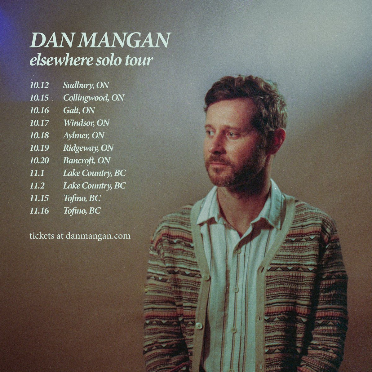 Solo dates this fall in Ontario and BC! Tickets are on sale tmmw 10am local time. Small rooms. Could sell out quickly. Spread the word! ❤️🙏🏼

danmanganmusic.com/#tour