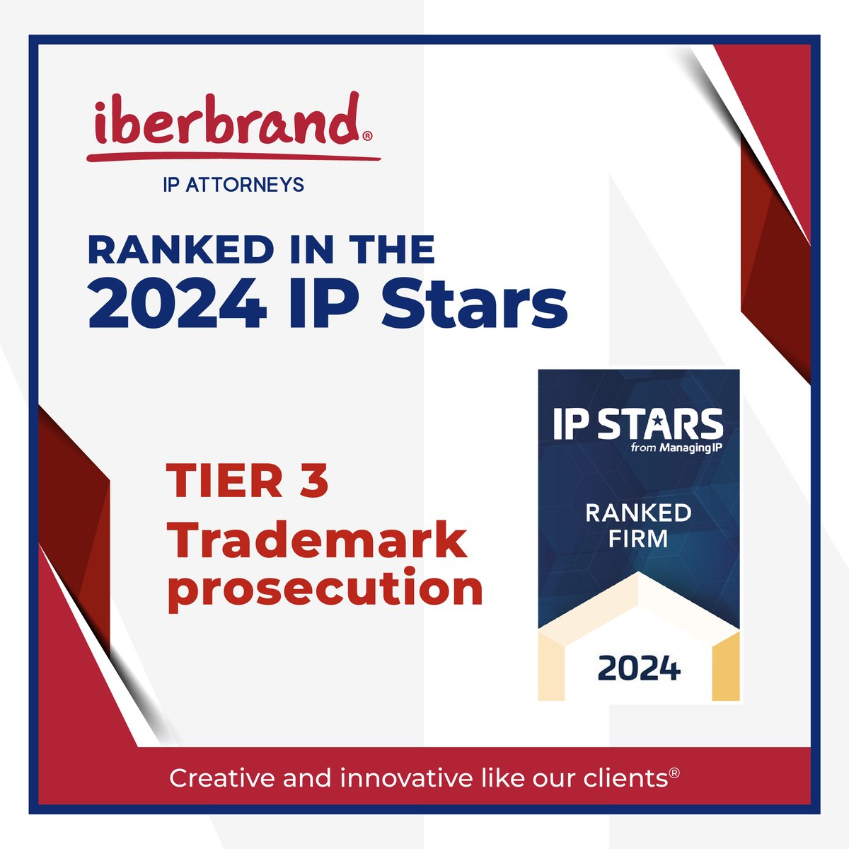 Iberbrand's tweet photo. Iberbrand wants to thank #ManagingIP for recognizing the work of our team in Trademark prosecution, by including us in tier 3 for the 2024 #IPStarsRankings.

#ManagingIPAwards #Iberbrand #IPStars #IntellectualProperty #TheIberbrandWay https://t.co/9p47x92ZA9