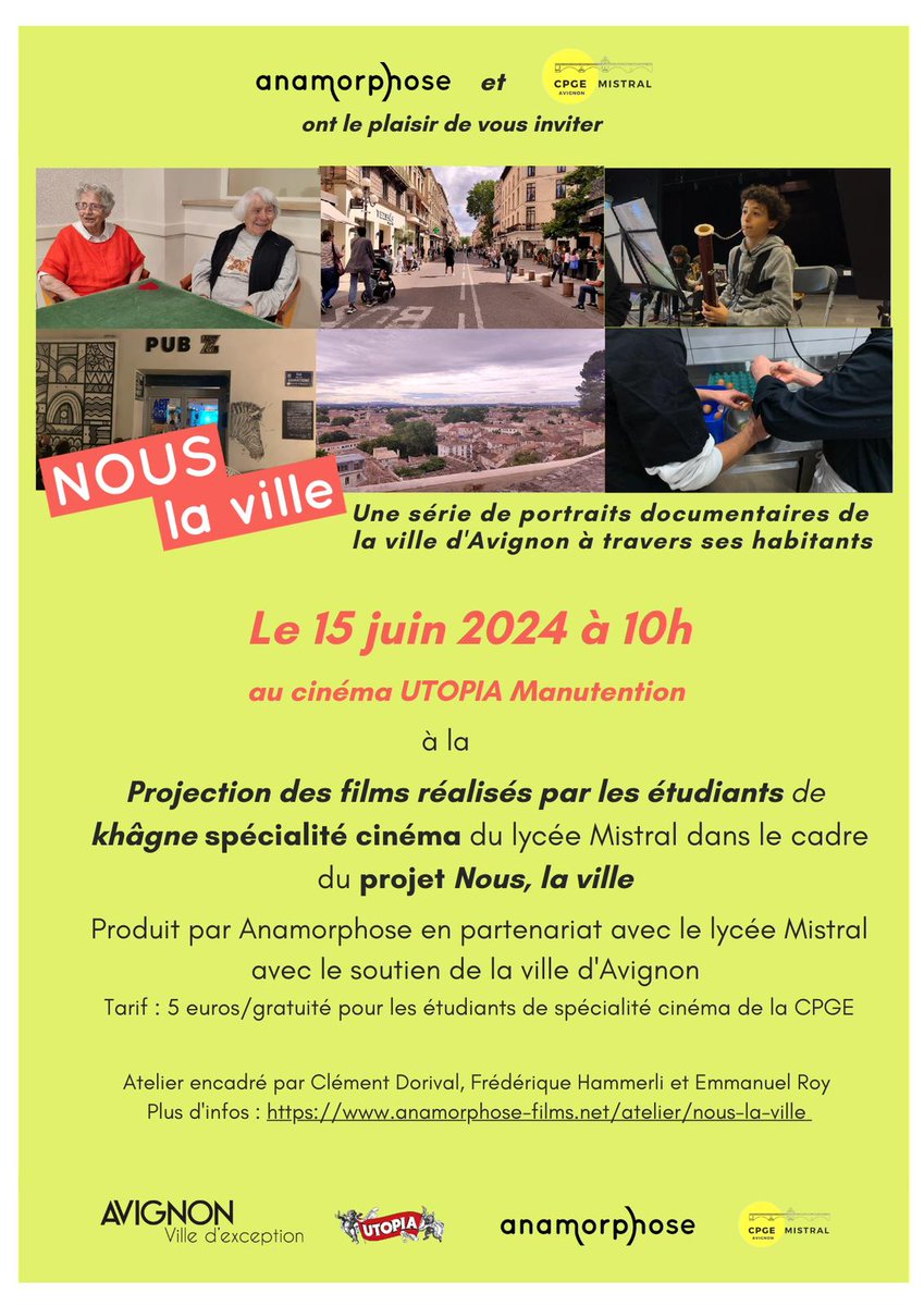 Projection retrospective des films de l’atelier Nous la ville en plein air le 31 mai dernier avant la projection des films d’atelier du cru 2024 le 15 juin à 10h.