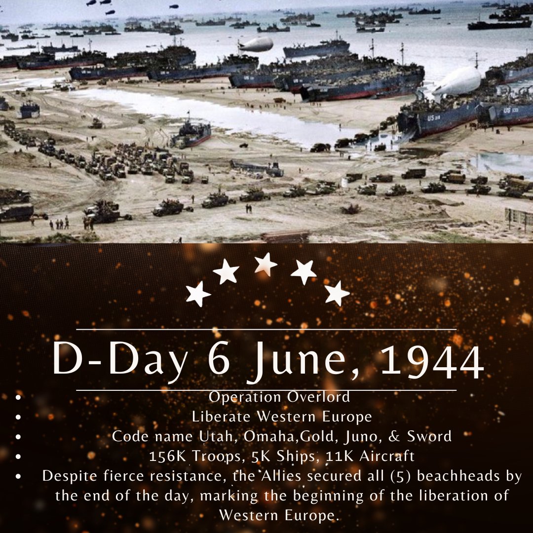 VetLegacyPro's tweet photo. On this day, 6 June, 1944 Known as #DDay, Allied forces launched a historic invasion on the beaches of Normandy, France during WWII. A pivotal operation marking the turning point, leading to the liberation of Western Europe from Nazi occupation. #VLLP #WWII #History #OnThisDay https://t.co/EQhn0YJfdT