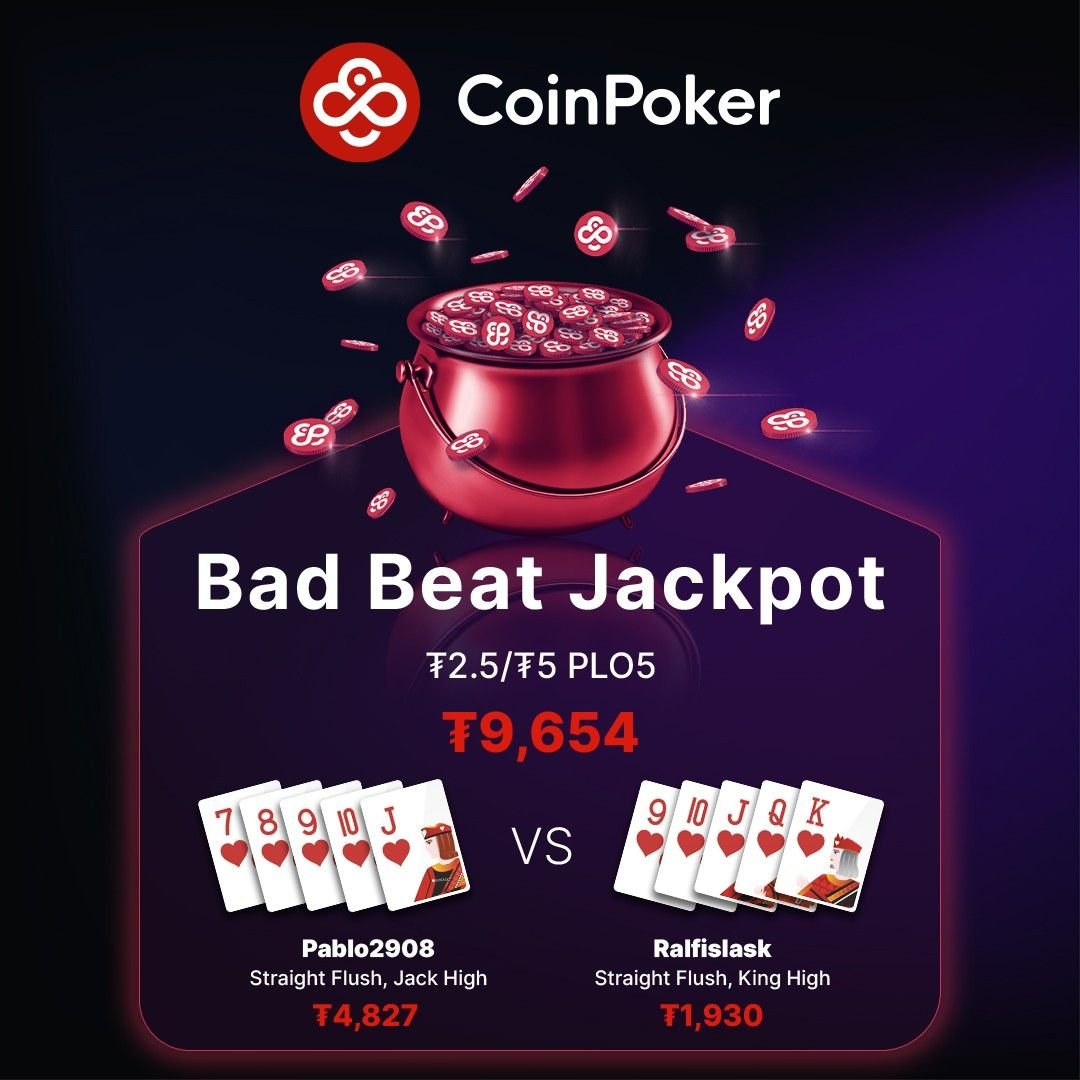 CoinPoker_OFF's tweet photo. You thought flopping a straight flush guaranteed victory? 😬

Player 'Pablo9208' found out that's not always the case! 🙄

But thanks to the CoinPoker Bad Beat Jackpot, he walks away with $4,827! 🤑

#BadBeat #BadBeatJackpot #Jackpot #Crypto https://t.co/hpTL1jEMVN