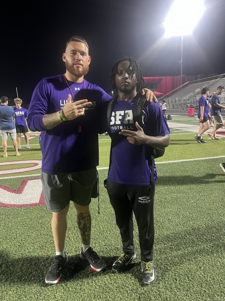 kaden8butler's tweet photo. Had a great time at the @SFA_Football Camp working my craft with @CoachMart1nez and @Coach_MHoward thank you guys for the hospitality and showing me things I can add to my tool belt , can’t wait for our connection to grow this fall! #RecruitTheShield https://t.co/CWdYqUjPP2