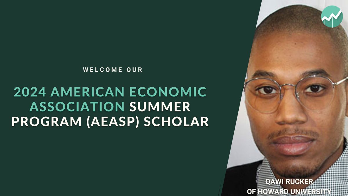 equitablegrowth's tweet photo. We're excited to partner with AEA & @HowardEcon to support underrepresented groups interested in economics PhDs through the AEA Summer Training Program.
Meet 2024's #AEASP scholar: Qawi Rucker! His areas of interest include urban economics, monetary policy & economic inequality. https://t.co/R256hmTqGH