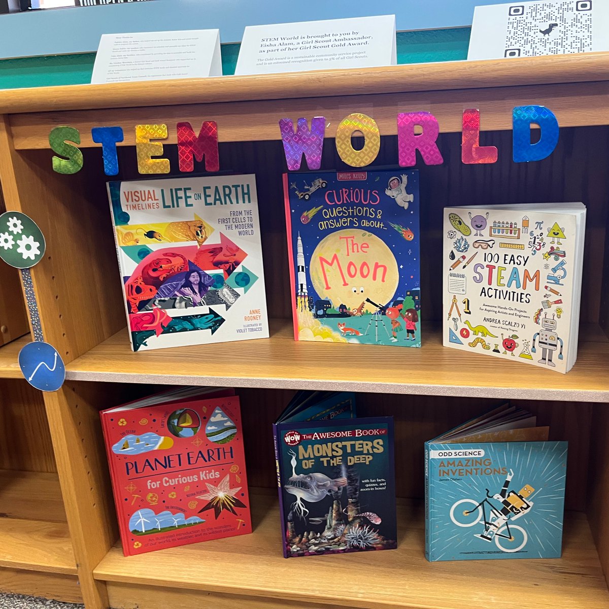gsnetx's tweet image. 🌟 Congratulations to Eisha A. for achieving your Gold Award! Eisha created "STEM World" in the Stinson Elementary library to ignite kids' curiosity in STEM 🤖 and organized the space to help them easily find and explore their favorite STEM subjects. #gsGoldAwards #STEMGirls