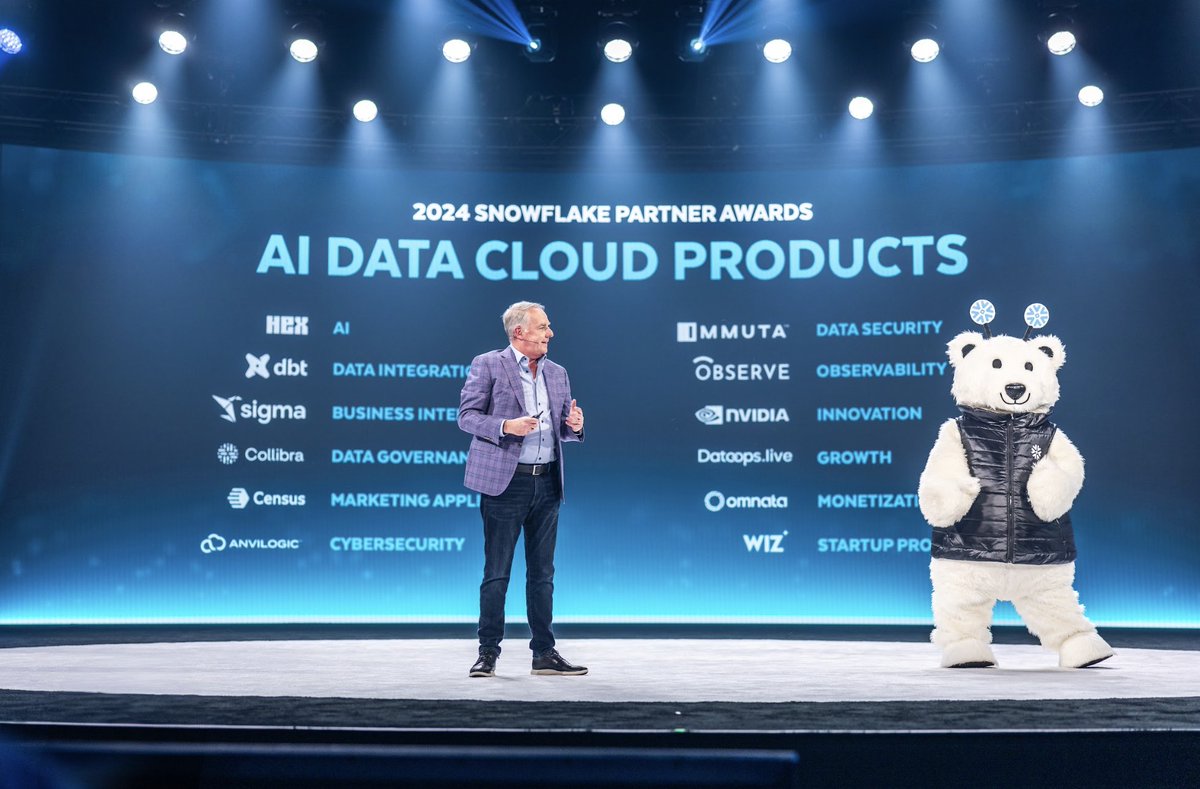 Snowflake's tweet photo. We’re thrilled to recognize the contributions of our Snowflake Partner Network with the Snowflake Partner Awards! 

Our partners help drive customer success and build an ever-expanding open ecosystem of solutions built on the AI Data Cloud. 🏆 https://t.co/KNMcZZOEex