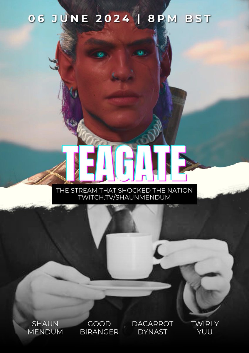 ShaunMendum's tweet photo. Tea-hee-hee 🫖☕️
BG3! LET'S GO GET SCRATCH!
Tonight! 8PM BST/3PM EST/12PM PST!
https://t.co/FZxZS8wjMZ
Poster and controversial tea opinions @GoodBiRanger
Special Community Shoutout @Twirly_Yuu and @DaCarrotDynast
#BaldursGate3 #twitchstream #ItchandScratch #fleas #teatime https://t.co/nffReR6vTR