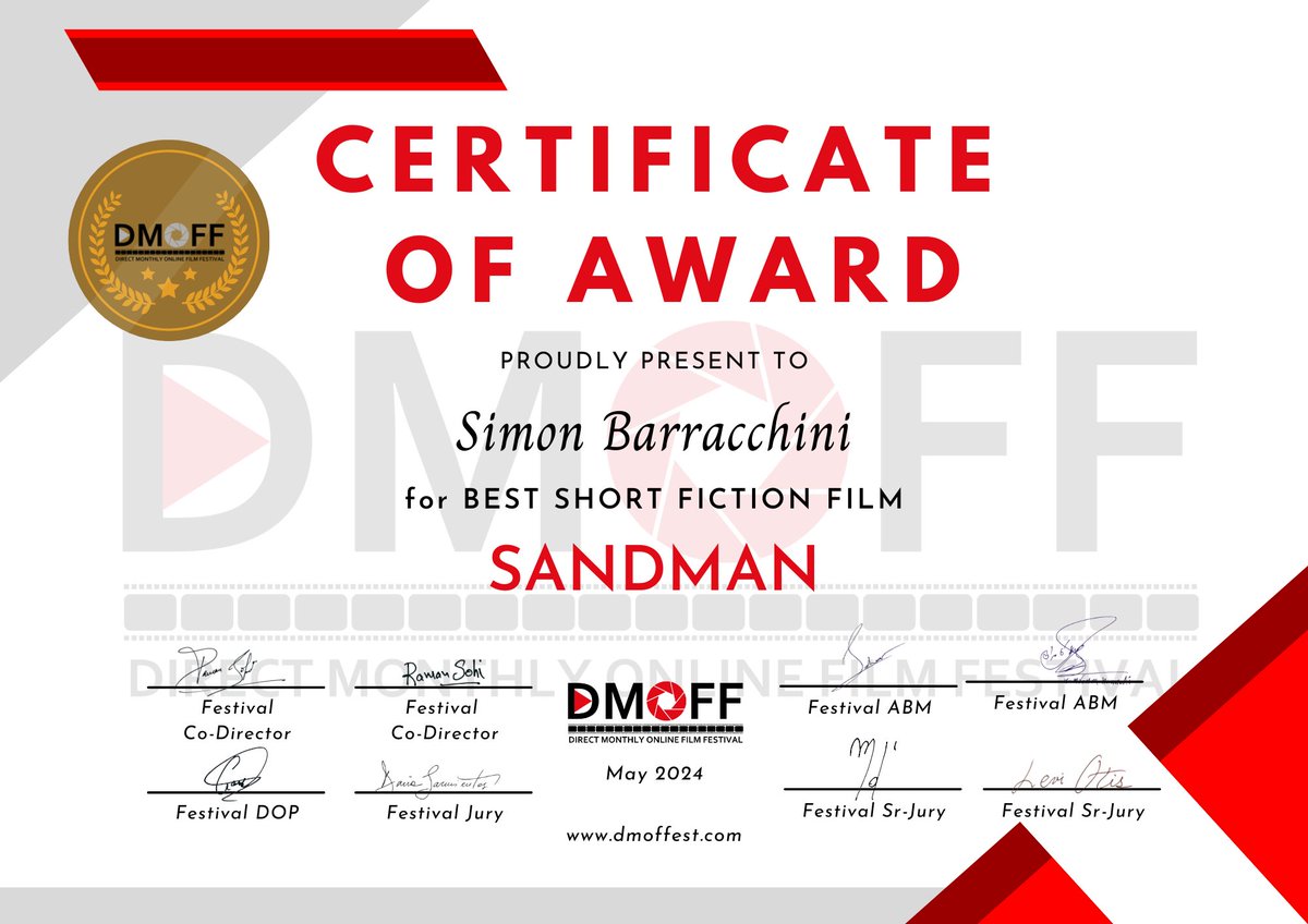 SandmanTheMovie's tweet photo. Thank you to the @dmoffest for our win for best fiction short film of the month! We are honored! #DMOFF https://t.co/jCQB1bMlc3