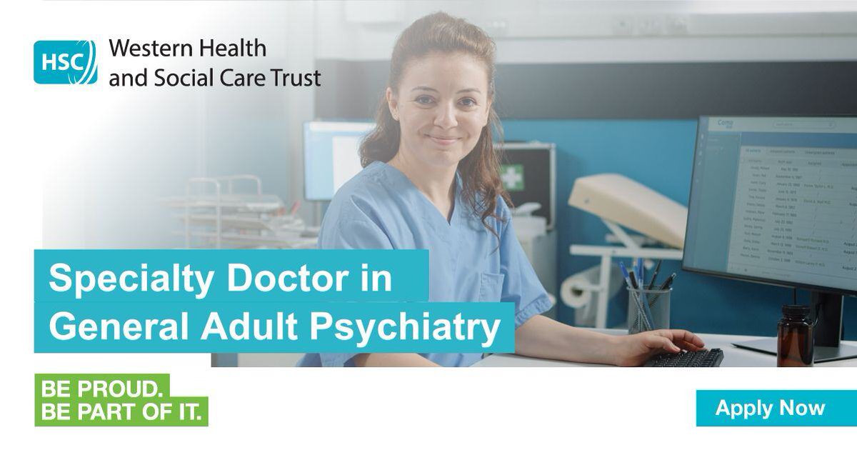 The <a href="/WesternHSCTrust/">Western Trust</a> are seeking a Specialty Doctor in General Adult Psychiatry to be based at Oldbridge House with outreach to Limavady and Strabane on a permanent, full-time basis.

Apply today: hubs.ly/Q02zSG0V0