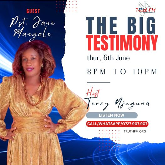 Truthfmkenya's tweet photo. Tune in to today's episode of The Big Testimony, an inspiring and uplifting story of Pst Jane Mangale
Call / Whatsapp 0727907907
https://t.co/JbtJPZ1bOC
#TheBigTestimony
#TrueArmor https://t.co/rnV1nDkCa5