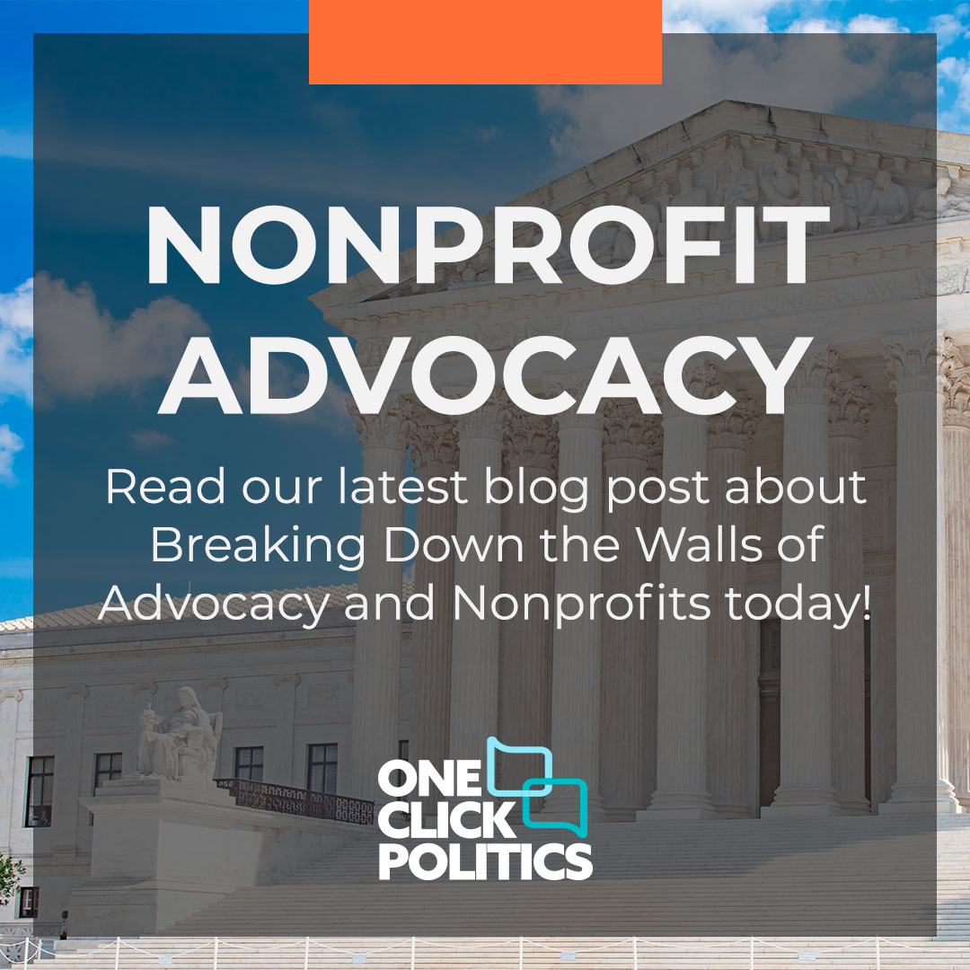 New on the One Click Politics blog: "Advocacy and Nonprofit Organizations," an excerpt from our new white paper, “Breaking Down the Walls of Advocacy and Nonprofits.” Check it out! zurl.co/7n5L 

#grassrootsadvocacy #digitaladvocacy #advocacysoftware #nonprofitadvocacy
