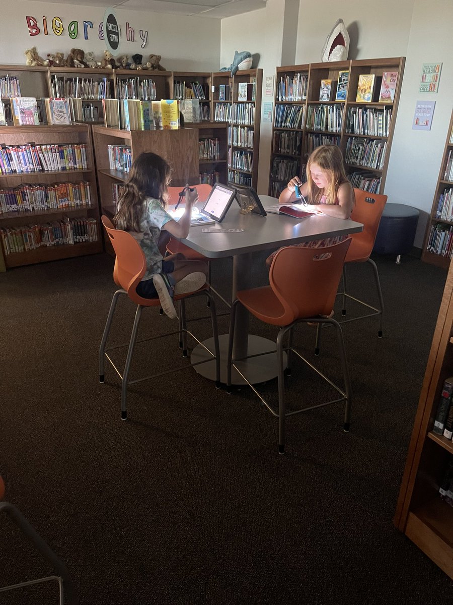 MrsMWise's tweet photo. These Roadrunners and Sharks are celebrating Camp Read A-Lot with some flashlight reading in the library! #lpssummer2024 https://t.co/tJiKrn5pjZ