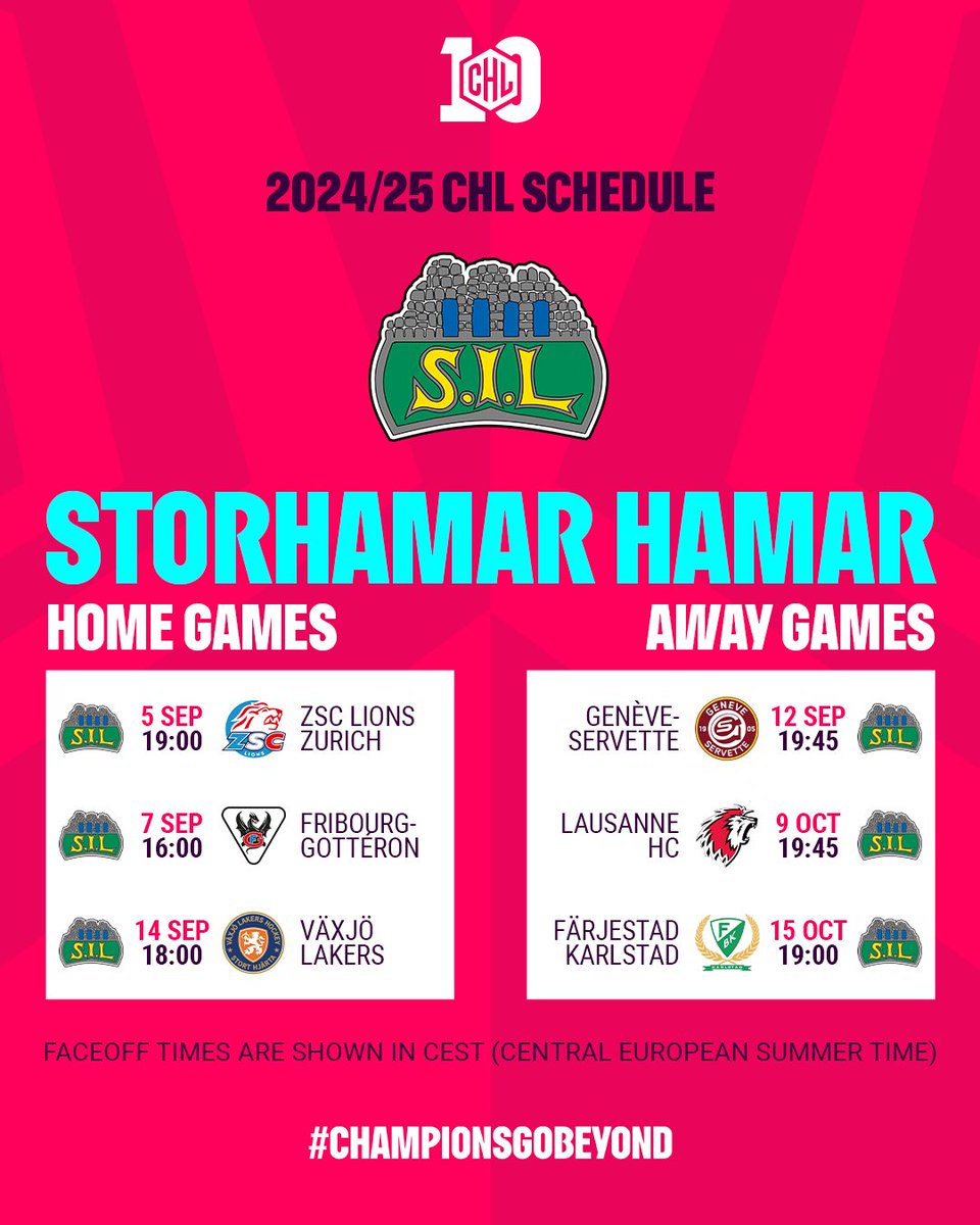 CHL-oppsettet er klart! Les mer her: sil.no/chl-kampene-er… #2hockey #storhamargutta