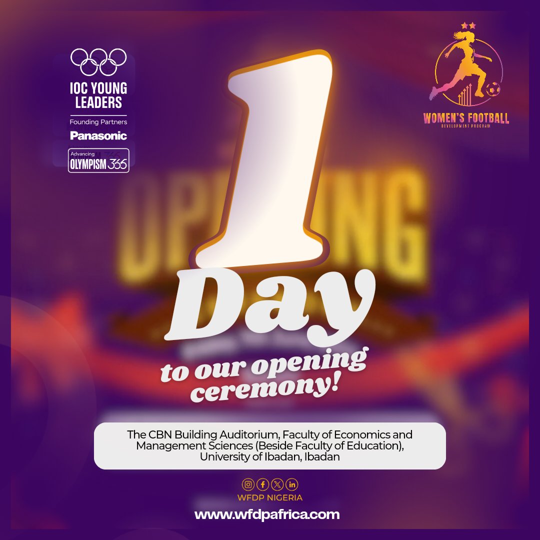 wfdpnigeria's tweet photo. WFDI Countdown: 1 Day to Go!
Only 1 day left until the launch of the Women Football Development Initiative (WFDI) in Oyo, Ibadan! We’re excited to kickstart a new era in grassroots football development for young women.
#WFDP
#WomenInFootball #1DayToGo https://t.co/2LsE0rEQNX