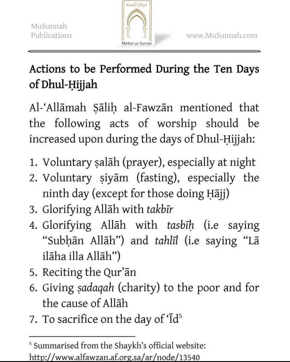 UmmTaymiyyah_'s tweet photo. Actions to be performed during the ten days of dhul-hijjah https://t.co/9fhHYk3BJJ