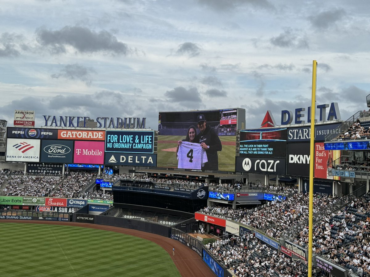 jeff_macgregor's tweet photo. Thank you to the @Yankees for inviting us to be a part of last night’s game. Seeing @sabrevaya honored on the field and the trailer for @_forloveandlife played to a cheering sellout crowd was incredible. Watch the film on @PrimeVideo! https://t.co/8zoKdsWYfK