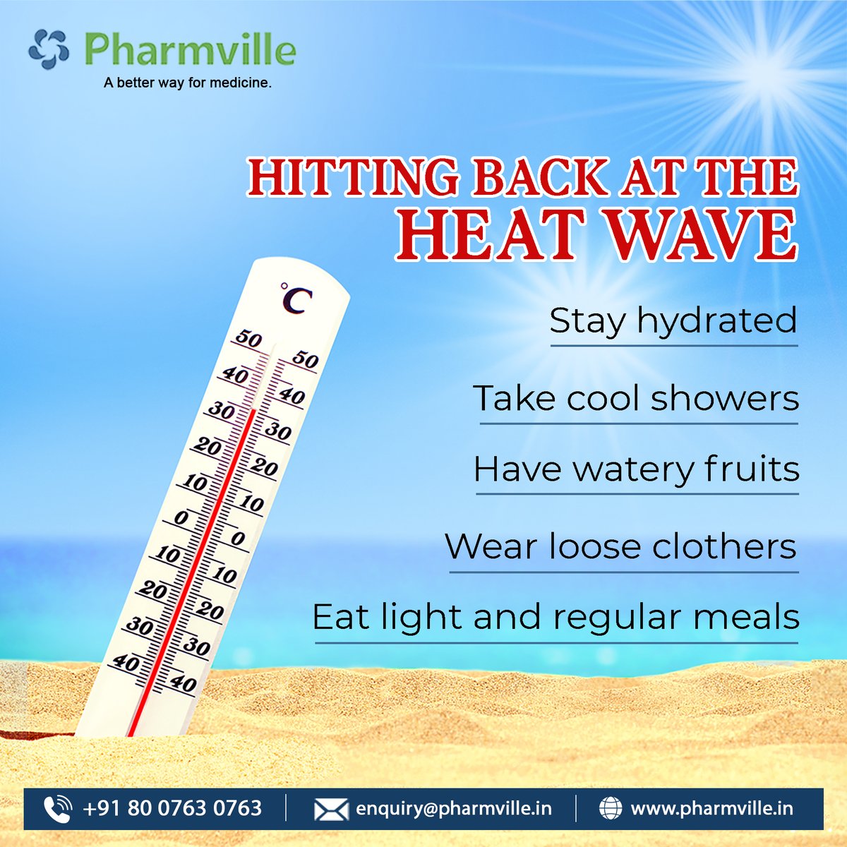 pharmvillepharm's tweet photo. Heatwave alert!
Protect yourself by drinking plenty of water and avoiding direct sunlight. Stay Cool and Stay Safe!
Check out at https://t.co/yfGBbhI6Ln
#aviorion #aviorionpvtltd #pharmville #heatwave #safety #staycool #summer #tips #awareness #stayhydrated #precautions https://t.co/KKzfBQjE5X