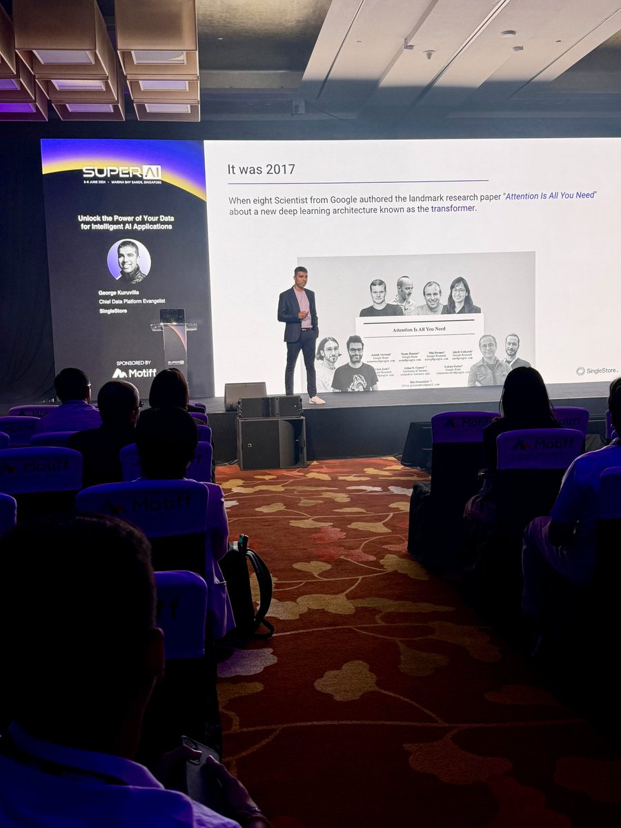 georgeiswrite's tweet image. I spoke at the prestigious SuperAI  Conference in Singapore, revealing @SingleStoreDB as the only data platform that can transact, analyze, and contextualize your data for real-time intelligent applications.

#superai #realtimeanalytics #vector #llm #genai #data #bigdata