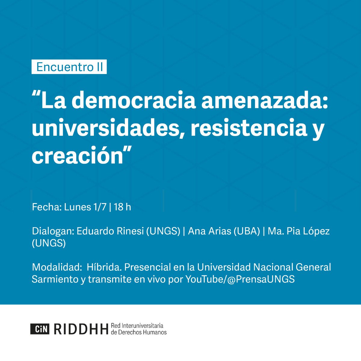 CINoficial's tweet photo. Ciclo de conversaciones públicas #RIDDHH
🏛️🙋‍♀️ 𝗟𝗮 𝘂𝗻𝗶𝘃𝗲𝗿𝘀𝗶𝗱𝗮𝗱 𝗰𝗼𝗺𝗽𝗿𝗼𝗺𝗲𝘁𝗶𝗱𝗮 𝗰𝗼𝗻 𝘀𝘂 𝘁𝗶𝗲𝗺𝗽𝗼

💻 11/06 18 h https://t.co/4U9wjwqoON
💻 1/07 18 h https://t.co/4TLzPsqFlf https://t.co/70HkRVjukb