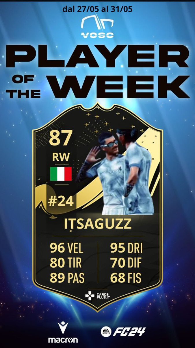 ⚫️ VOSC PLAYER OF THE WEEK ⚫️

Un uomo al comando, ha fornito assist, ha fatto gol,  difeso,  gestito, ha  fatto un po’ tutto la settimana scorsa il nostro capitano <a href="/ItsAguzz/">Aguzz 👀</a>, che si aggiudica il premio di giocatore della settimana!!

Congratulazioni capitano!!

#pushyourlimits