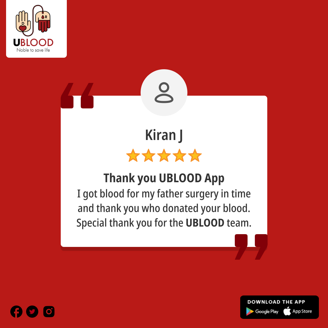UbloodIn's tweet image. Thank you for your kind words! We're thrilled the UBLOOD App helped you find blood for your father's surgery in time. Your appreciation inspires our team! 🙏❤️
Download App: onelink.to/fb9ky7

#Ublood #ubloodapp #userreview #feedback #happyuser  #blooddonor #donateblood