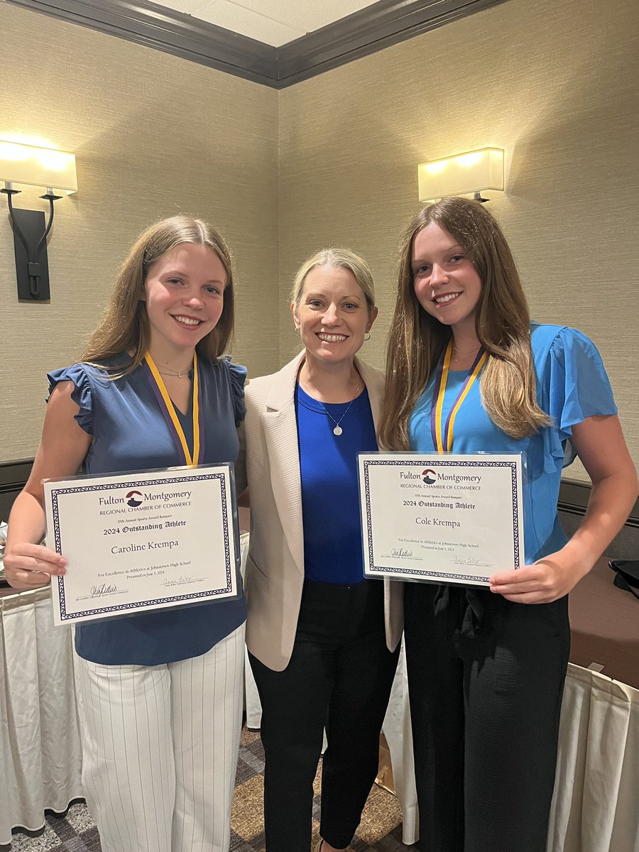 🎉 Congrats 🎉to Caroline Krempa, Parker Klingbeil and Cole Krempa -  J’town’s female reps at the Fulton County Athlete of the Year Banquet. A special shout out to 2000 grad, Missy Krempa Mariano, who was the keynote speaker.  J’town is lucky to have such wonderful role models!
