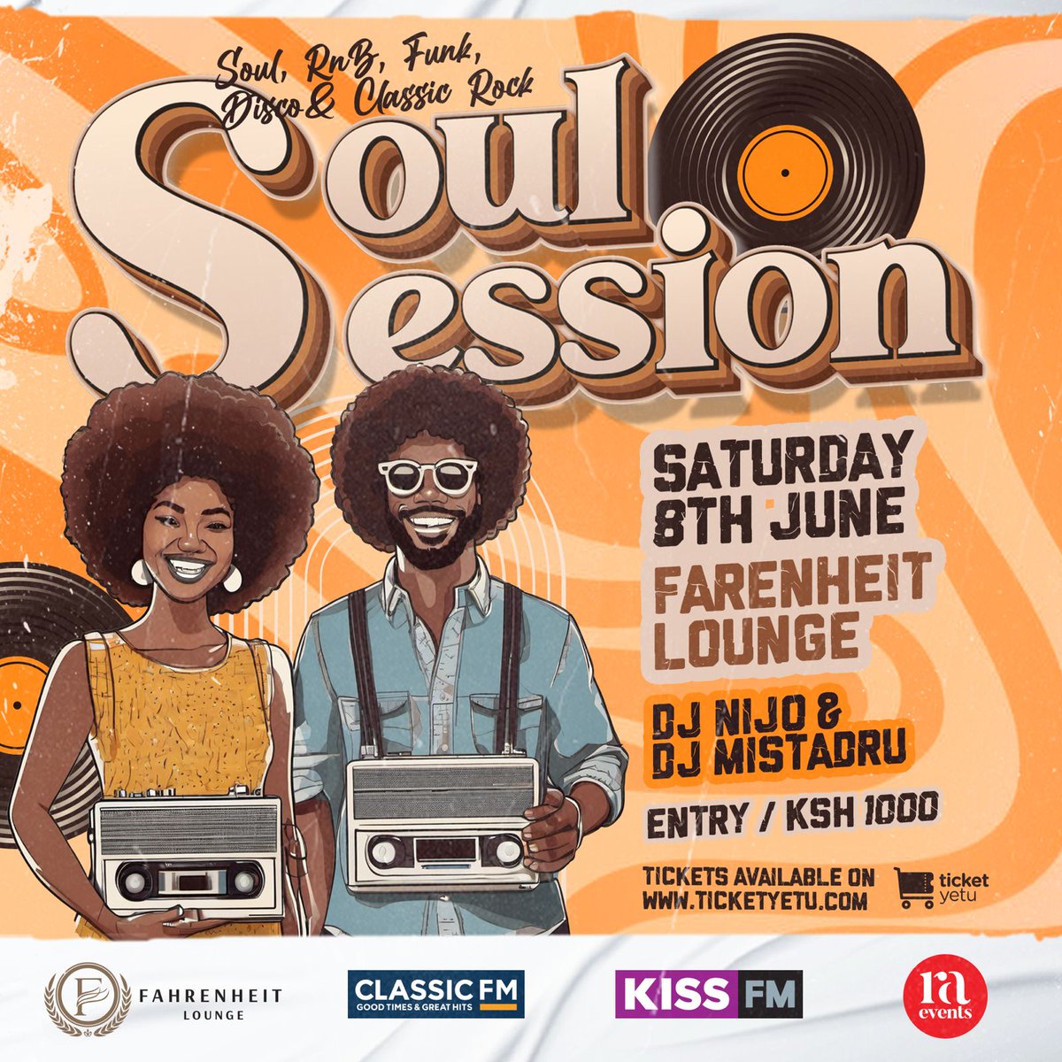 Kiss100kenya's tweet image. Step back in time and vibe to the best of Soul, RnB, Funk, Disco and Classic Rock. Don't miss out on Soul Session this Saturday at Fahrenheit Lounge 🤩! Secure your tickets today on TicketYetu Bio
ticketyetu.com/event/soul-ses…

#SoulSession #RadioAfricaEvents