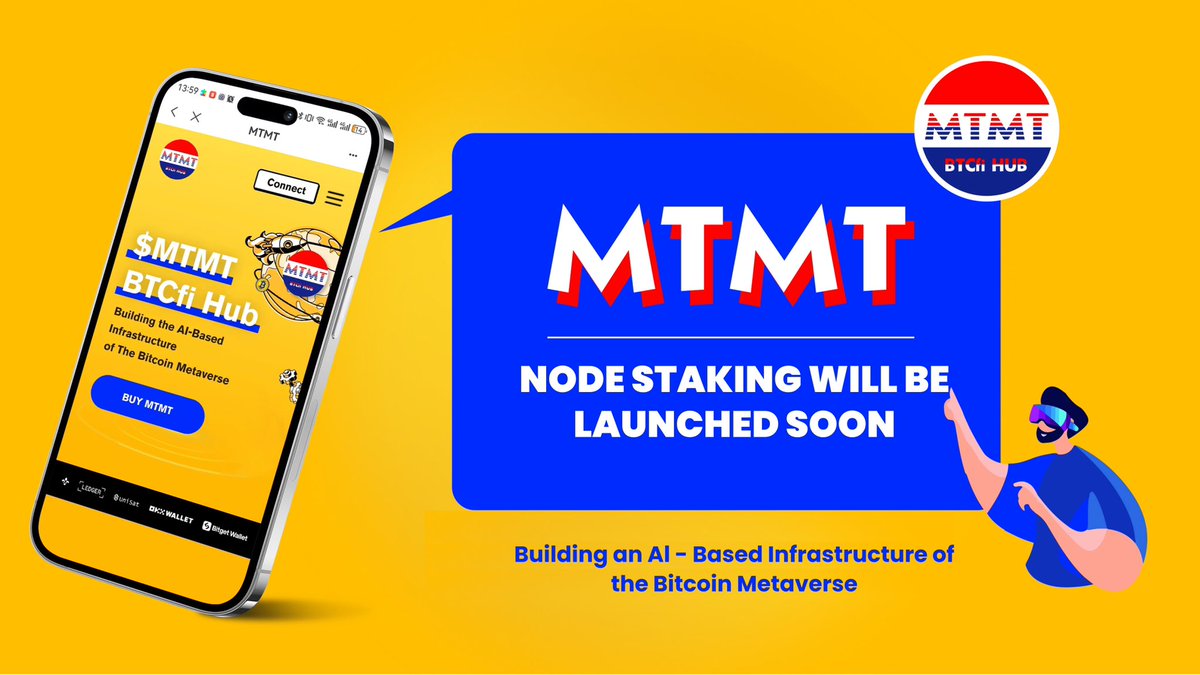 BRCMTMT's tweet photo. 🚀Exciting News! $MTMT BTCfi Hub is gearing up to launch node staking soon!
🔥Help build the AI-based infrastructure of the Bitcoin Metaverse with us.
#MTMT #Bitcoin #Metaverse #NodeStaking #BTCFi https://t.co/UVJieMDs2m