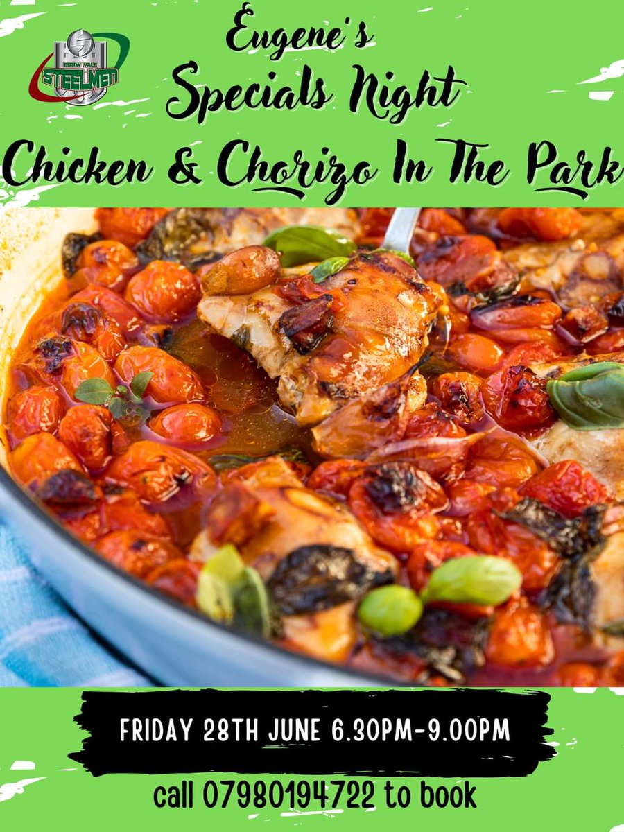 Next specials nights is Friday 28th June and it's chicken and chorizo stew or chicken and chorizo burger served with sweet potato fries 😋🍺