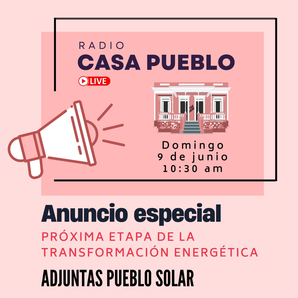 casapuebloorg's tweet photo. Este domingo anunciaremos el próximo paso de la insurrección energética por energías comunitarias. Visítanos o sintoniza Radio Casa Pueblo, seguimos avanzando en ruta a 45 años de autogestión comunitaria. https://t.co/tcibKc7BKz