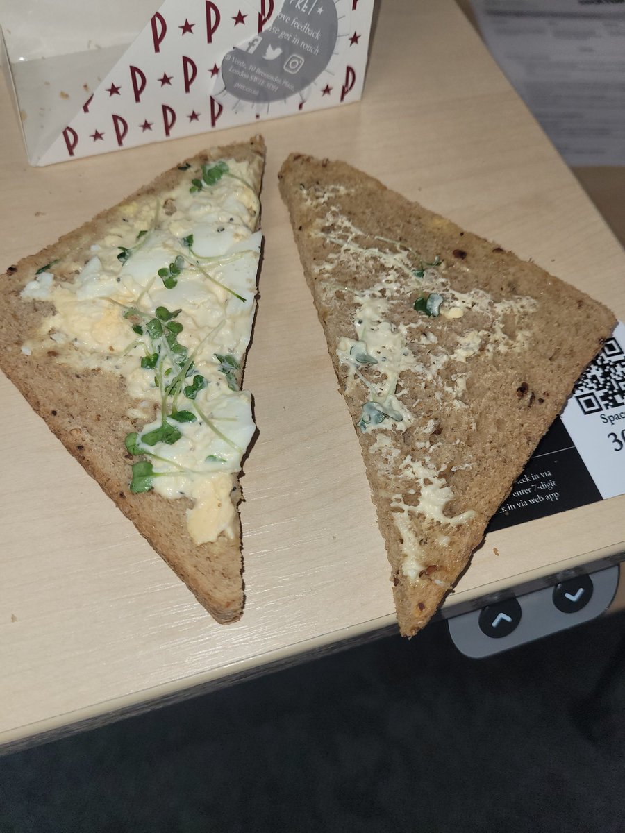 jamiet72's tweet photo. @Pret please see the state of the sandwich I bought today from your Houndsditch London EC3 branch. You used to be the best around. This is a disgrace. Probably the last time I eat from a Pret. Cannot believe your kitchen allowed that out. Shameful https://t.co/DS3RVZCdzy