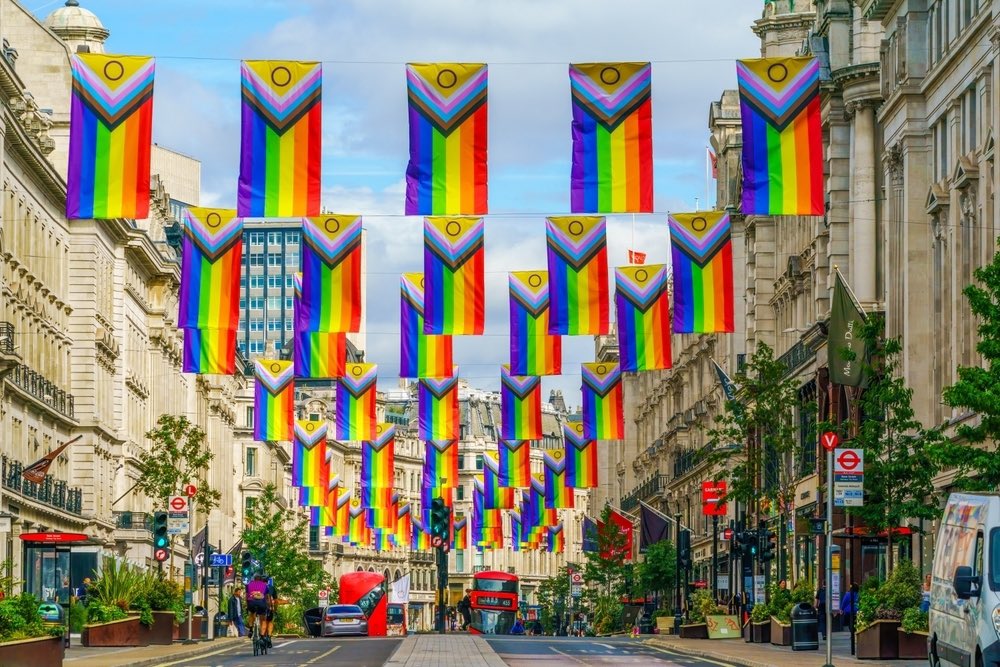 It is D Day and what flags to honour this are put up on Regent Street, London?

These. 

Yes, celebrating how people choose to have sex and not celebrating people who sacrificed themselves to save the UK.

A disgrace <a href="/SadiqKhan/">Sadiq Khan</a>