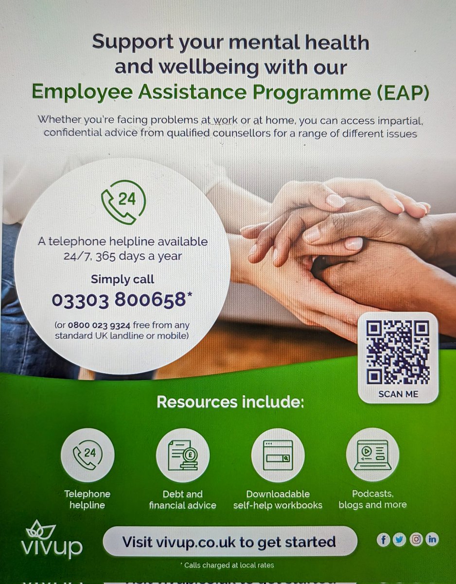 Sorcha Dossitt (she/her)π (@sorchadossitt) on Twitter photo Our Employee Assistance Programme <a href="/UHD_NHS/">University Hospitals Dorset NHS Foundation Trust</a> has changed.
Vivup are available 24/7 to support staff with their mental health & wellbeing.
ππΌPlease share with your colleagues.
<a href="/wearevivup/">Vivup</a>
<a href="/OHD_UHD/">Occupational Health UHD</a> Our Employee Assistance Programme <a href="/UHD_NHS/">University Hospitals Dorset NHS Foundation Trust</a> has changed.
Vivup are available 24/7 to support staff with their mental health & wellbeing.
ππΌPlease share with your colleagues.
<a href="/wearevivup/">Vivup</a>
<a href="/OHD_UHD/">Occupational Health UHD</a>