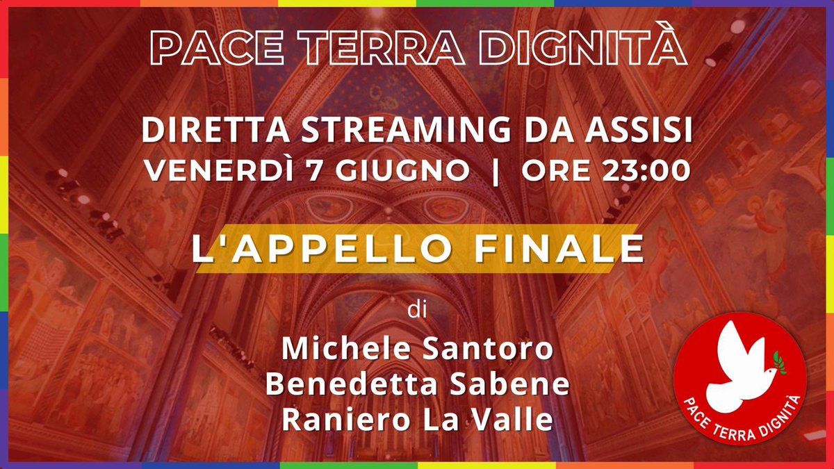 L’Appello Finale di Michele Santoro, Benedetta Sabene e Raniero La Valle, in diretta streaming da Assisi ➡️ venerdì 7 giugno alle ore 23.00

Segui la diretta su Facebook e YouTube di Santoro oppure sull’APP di Servizio Pubblico