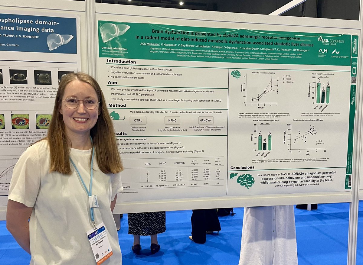 Department of Hepatology and Gastroenterology, AUH (@hepgas) on Twitter photo Doctor and Ph.d. Student <a href="/DaugaardAC/">Anne Catrine Daugaard Mikkelsen</a> presenting her poster on preventing brain dysfunction in metabolic dysfunction-associated steatotic liver disease in a rodent model at #EASLCongress Doctor and Ph.d. Student <a href="/DaugaardAC/">Anne Catrine Daugaard Mikkelsen</a> presenting her poster on preventing brain dysfunction in metabolic dysfunction-associated steatotic liver disease in a rodent model at #EASLCongress