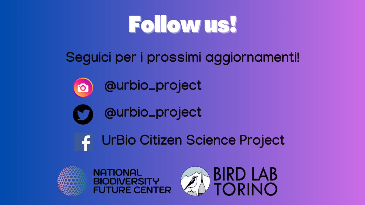 Grazie al contributo dei volontari, il nostro progetto continua a crescere! 🐦‍⬛🌳🐿️🌼🐝
Partecipa al monitoraggio dell'avifauna a giugno 2024 e continua con le osservazioni di altre specie fino a fine anno! Scopri di più su urbio.unimi.it.
#CitizenScience #Biodiversity