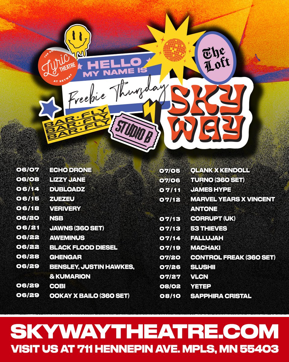 SkywayTheatre's tweet photo. 🎫 FREEBIE THURSDAY 🎫

Enter to win a pair of tickets to any of the shows listed above! All you have to do is....
1. SHARE this post!
2. FOLLOW Skyway Theatre!
3. COMMENT below with the show you want to attend + tag a friend!

Visit our other socials for more chances to enter! https://t.co/2JfX7AcxJL