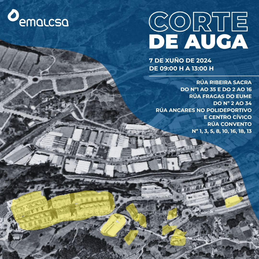 emalcsa's tweet photo. ⚠️ AVISO CORTE DE AUGA ⚠️

🗓️ Mañá, venres 7 de xuño, realizarase un corte na subministración de auga de 9:00 a 13:00 que afectará aos:

📍 Nº 1 ao 35 e do 2 ao 16 da rúa Ribeira Sacra
📍 Nº 2 ao 34 da rúa Fragas do Eume e tamén afectará ao colexio público Novo Mesoiro https://t.co/p400ME8jCP