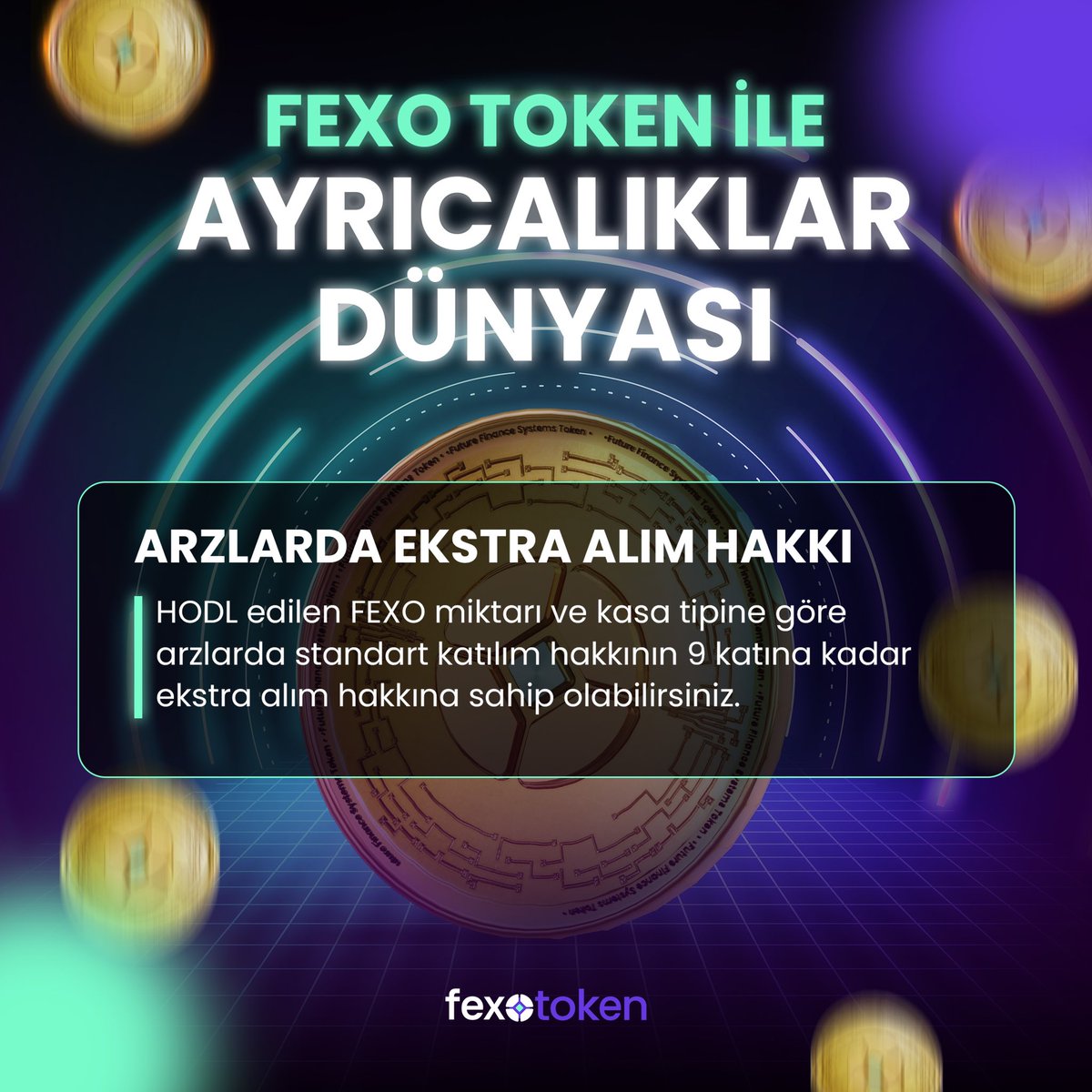 Fexo Token ile #Fexobit Ayrıcalıklar Dünyası’na katılın!
Bir diğer ayrıcalığımız Arzlarda Ekstra Alım Hakkı! #FexoToken
Hemen incelemek için👇🏻❤️‍🔥
fexobit.com
