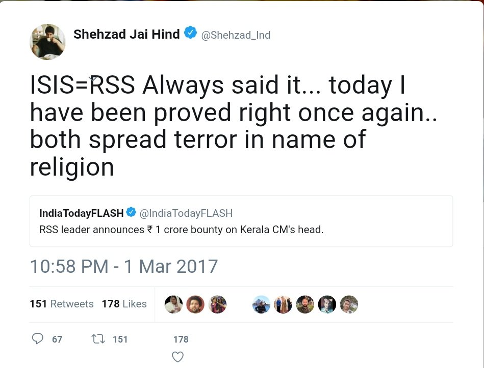 zoo_bear's tweet photo. @Shehzad_Ind It is you who first compared PM Modi, RSS, VHP, Bajrang dal to ISIS by calling them cheap replica. Not once but several times. You have now joined them. So by your own logic, who is ISIS Bride now? Bol Bhai 'Sarkaari Musalman' he theek hai ya 'ISIS Bride' accha lagega terepe? 🤔 https://t.co/VPnXjKj5ro