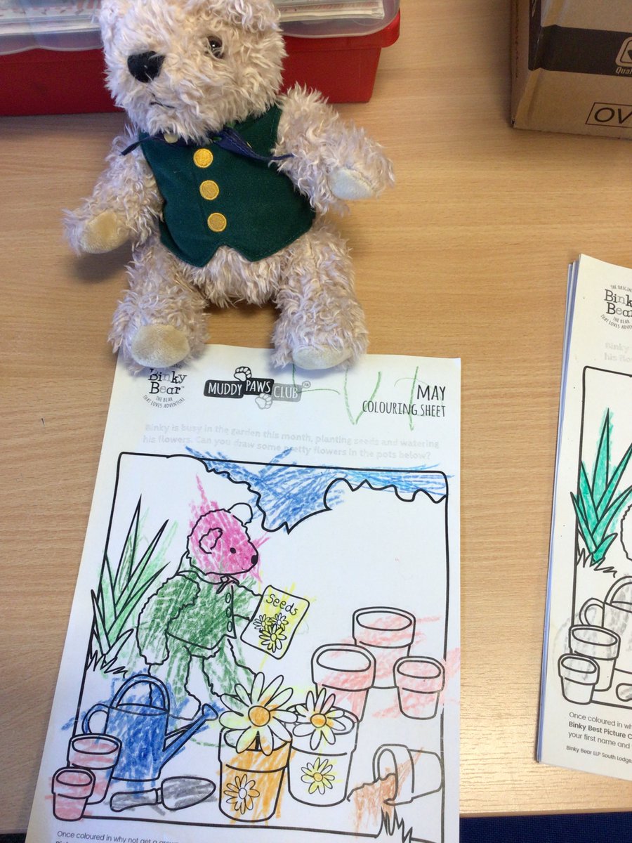 WoodlandsPrim1's tweet photo. Primary 1 heard a story about #BinkyBear and coloured in a picture of Binky in his garden @AllAboutBinky https://t.co/2oSYlVOVad