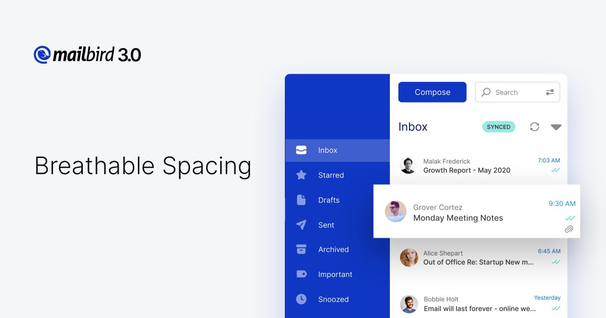 mailbird's tweet photo. Feeling cramped in your workspace? It's time to free up your screen!

We've meticulously reimagined Mailbird's spacing to create an airy environment that boosts your focus. 🚀 #Mailbird3 https://t.co/UfqdNLKFoy