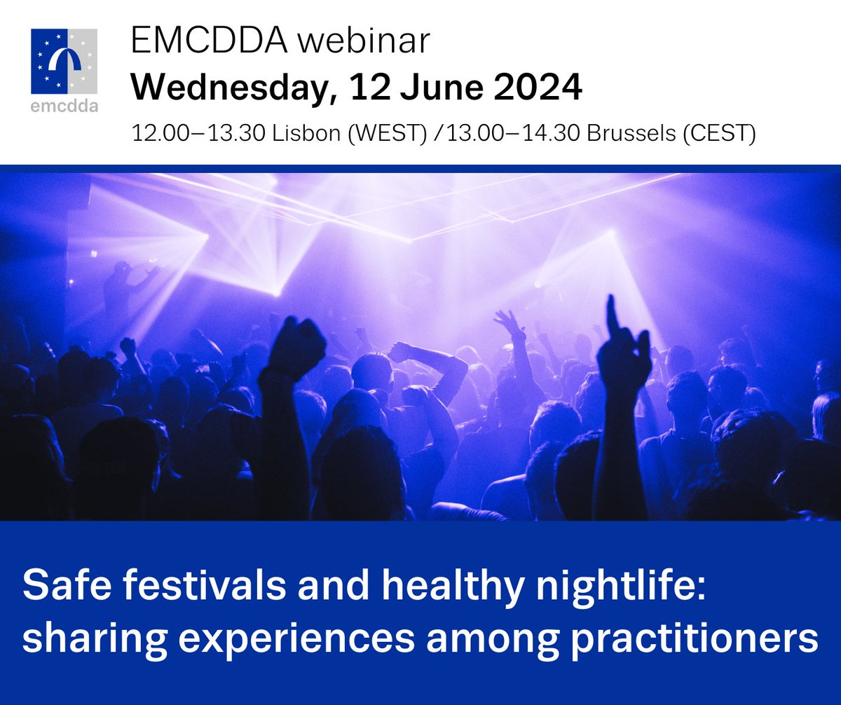 EUDrugsAgency's tweet photo. You can still register for our next webinar on safe festivals and healthy nightlife:

Safe festivals and healthy nightlife — sharing experiences among practitioners
📅 Wednesday, 12 June 2024
⏰ 12.00–13.30 WEST (Lisbon), 13.00–14.30 CEST (Brussels)

https://t.co/32KIFG73SX https://t.co/pnRboNpeBG