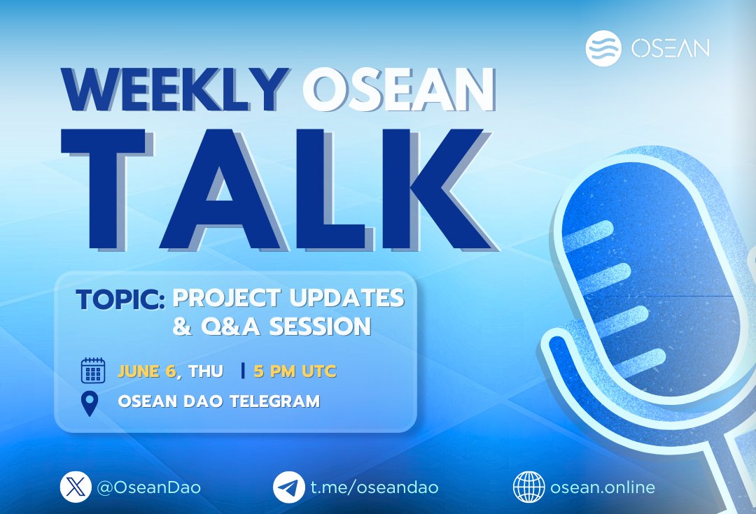 AHOY, crypto captains!

💬Would you like to have your questions on #OSEAN be answered by <a href="/tsafarog/">ChrisT</a>  and the crew themselves?

🕔If so, set your reminders to 5PM UTC today to join our Weekly OSEAN Talk event!

💰A lucky participant will be rewarded $5 worth $OSEAN! 💰

Don't miss