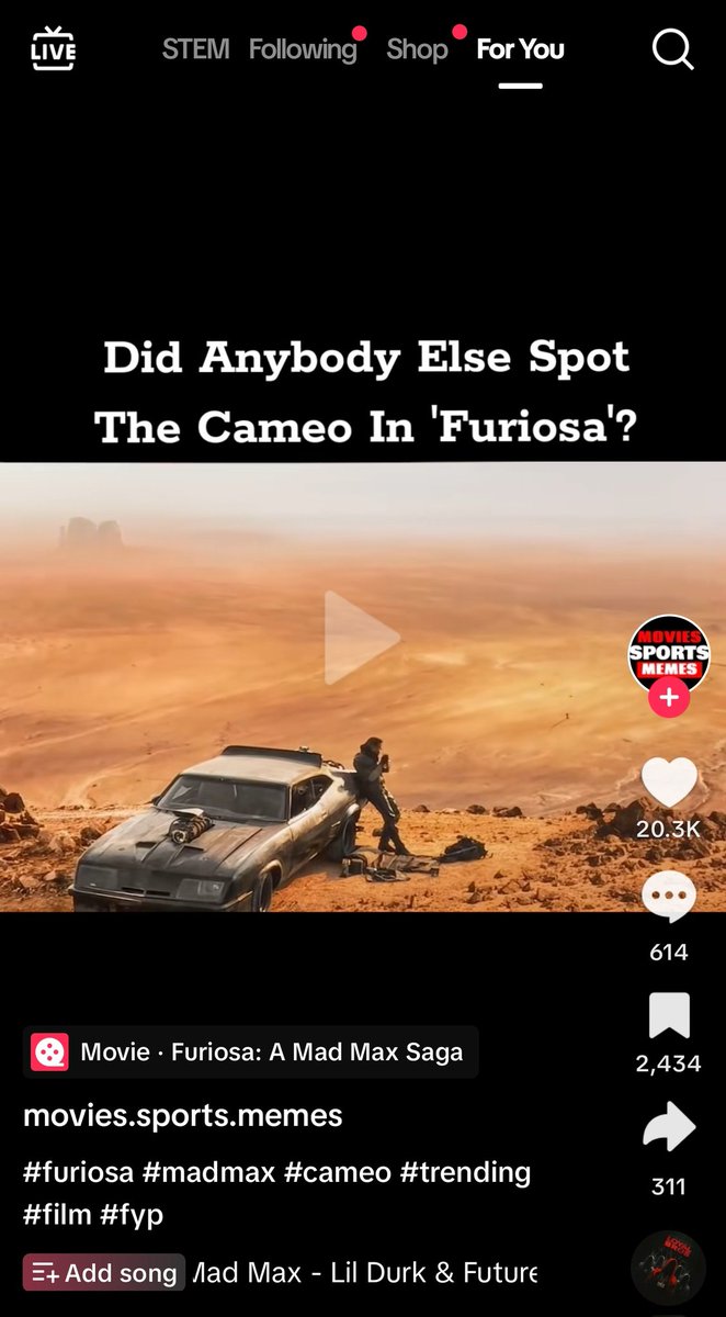 Any of you guys miss this Furiosa cameo that was right in the middle of the screen for several seconds??? 🤯
