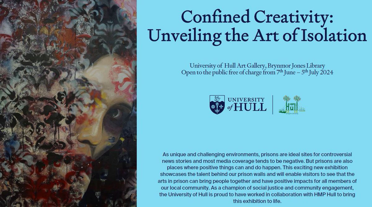 HullUniEvents's tweet photo. 1/2
⭐️Exciting new exhibition⭐️

Confined Creativity: Unveiling the Art of Isolation

This free exhibition opens to the public tomorrow and runs until the 5th of July!

📍@HullUni_Library, @UniOfHull 

We had a sneak peak this afternoon, it looks amazing! https://t.co/53xRw91sZt