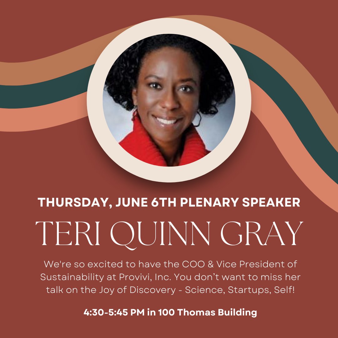 centralpaacs's tweet photo. Our second plenary speaker at #MARM2024 is the amazing Teri Quinn Gray from Provivi. Her talk, the Joy of Discovery - Science, Startups, Self!, is held in 100 Thomas Building starting at 4:30 PM. This is a must-see talk, can't wait to see you there. https://t.co/eI5qV3anah