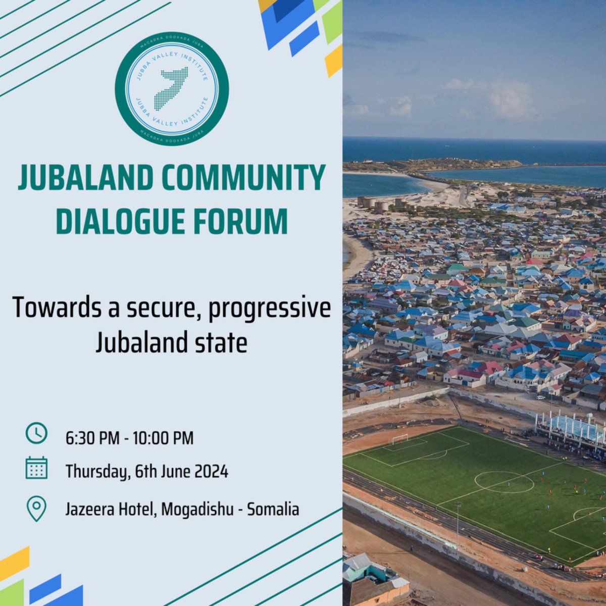 JVI is hosting a public forum on the state's socio-economic history and path to prosperity at the Jazeera Hotel in Mogadishu. The forum brings together legislator representing Jubaland at the Federal parliament, intellectuals and civil society leaders from the state.

#JVI_Forum