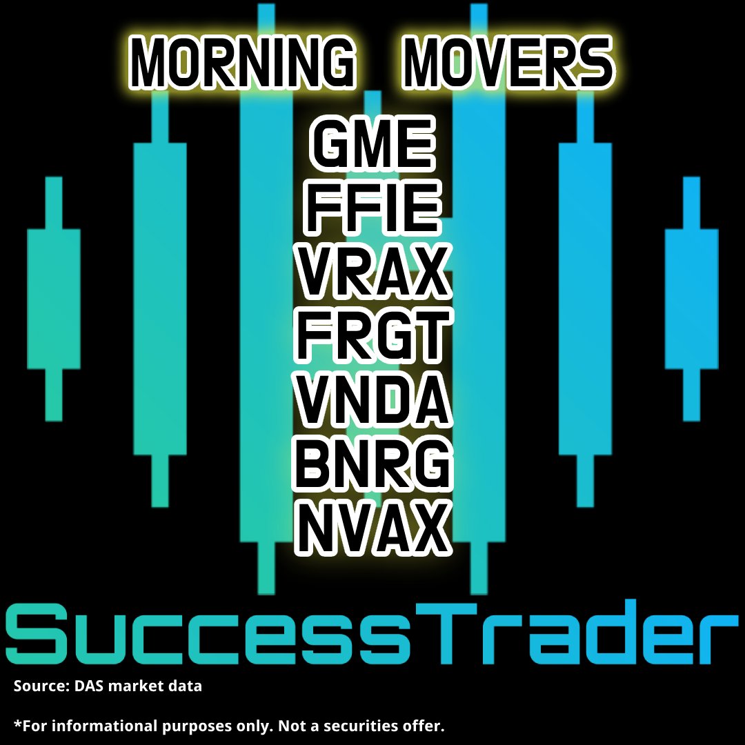 RickyAnalog's tweet image. Thursday, 6/6/24 #MorningMovers
$GME $FFIE $VRAX $FRGT $VNDA $BNRG $NVAX
Locates available at @SuccessTraderUS
#SuccessTraderPartner