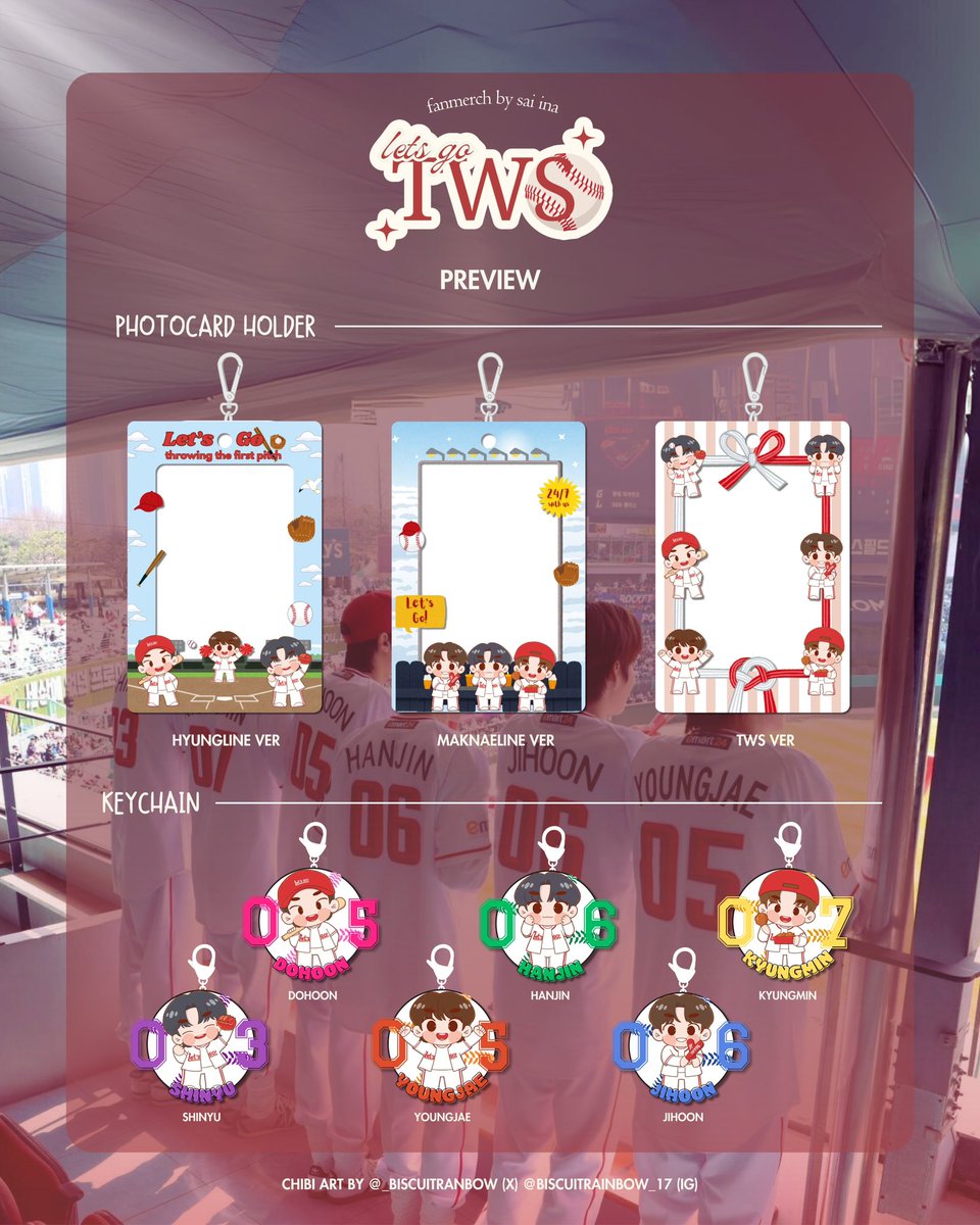 resaident's tweet photo. [⚾️LET'S GO TWS: FANMERCH CB SUPPORT]

First Preview 

☀️TWS Baseball Keychain &amp; PC Holder
🎨 Chibi Art by @_biscuitrainbow 
🗓️PO 🔜, stay tuned!

— All profits will be used for comeback support (in collaboration with @TWS_WithcrewINA)

#LetsGoTWS 
#resaident #re42dent #TWS https://t.co/a2mSpotJPd