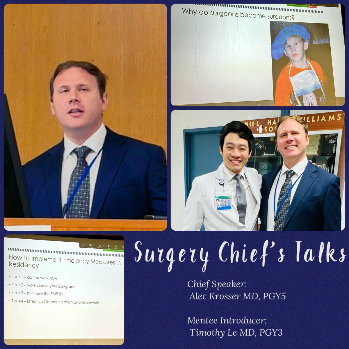 DownstateSurg's tweet photo. Grand Rounds Thursday: 2) Dr. Alec Krosser, introduced by mentee and friend Dr. Timothy Le, delivered an amazing #chieftalk entitled “#Efficiency in #Residency”. Dr. Krosser implored colleagues to remember their #why and be #leaders #mentors #teachers.  #vascularsurgery @KougiasP https://t.co/0wQa8f56TG